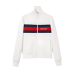 White zip-up with Gucci logo on a white background
