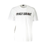 White t-shirt with 'ONLY THE BRAVE' text on a white background