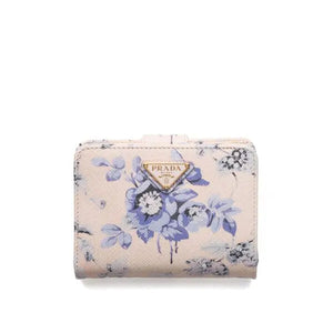 Floral wallet with Prada logo on a white background