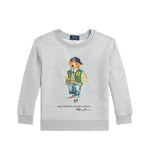 Gray sweatshirt with a bear graphic and Ralph Lauren logo on a white background