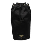 Black drawstring bag with Prada logo on a white background
