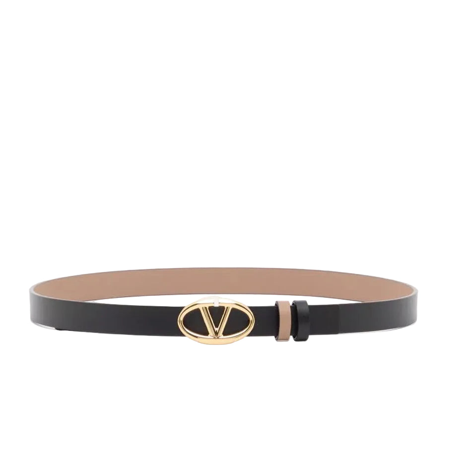 Valentino Black/Nude Leather Women\'s Belt with Gold V Buckle VALENTINO GARAVANI | VLOGO BELT main image 4