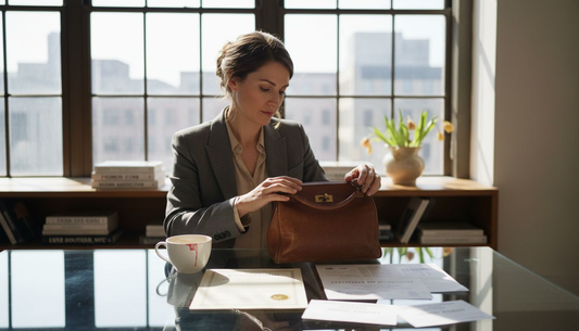 Woman reviewing designer bag provenance documents
