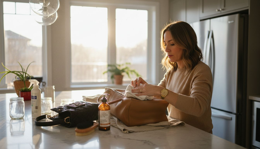 Woman preparing to clean luxury handbags