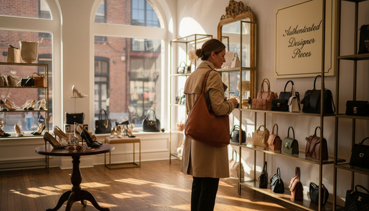 Woman browsing luxury consignment boutique