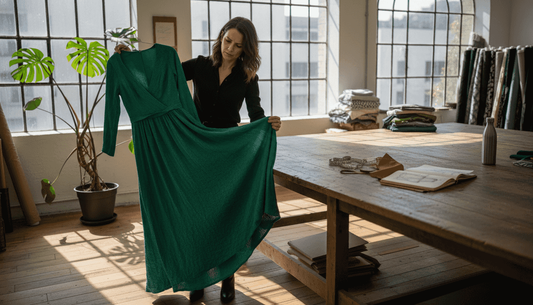 Fashion designer examines eco-friendly dress