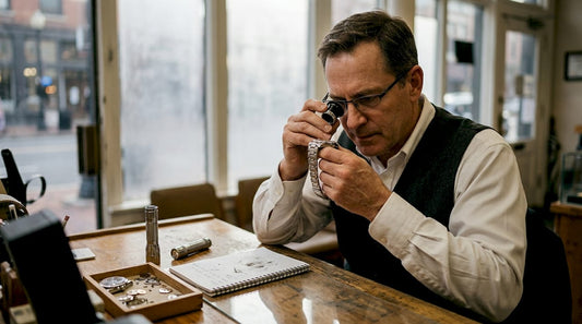 Watch expert authenticates luxury watch at desk