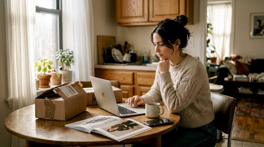 Woman browsing discounted designer fashion online