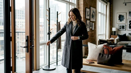 Woman layering luxury wool overcoat
