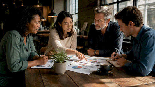 Marketing team analyzing luxury shopper profiles