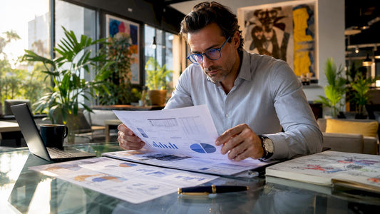 Luxury market analyst reviewing sales data