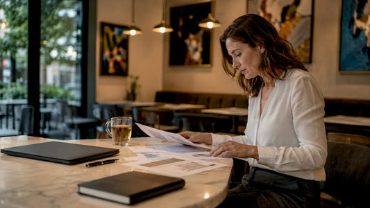 Brand analyst reviewing luxury brand reports