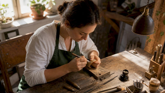 Artisan engraving a gold bracelet