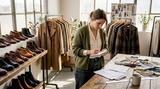 Woman planning fashion collection at loft table