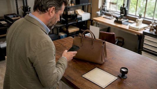 Expert scanning luxury handbag NFC chip