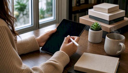 Hands tagging a digital wishlist on a tablet