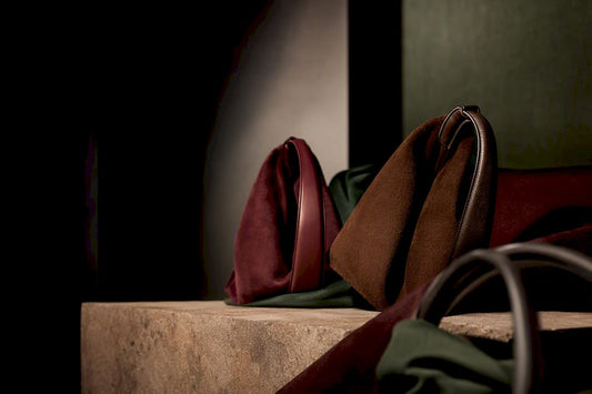 Abstract fall handbag silhouettes in rich autumn colors