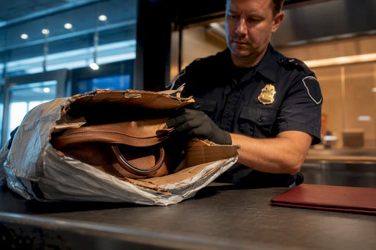 Customs officer inspecting an imported parcel