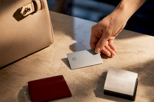 Payment card beside protected luxury purchase