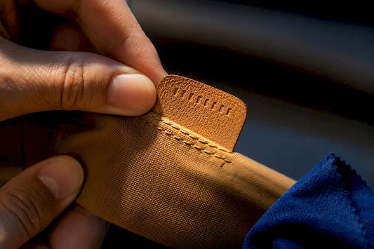 Close-up of embossed leather date code