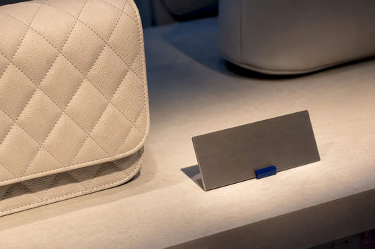 Cropped leather bag edge at pricing display