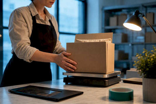 Discreet luxury parcel prepared for international shipping