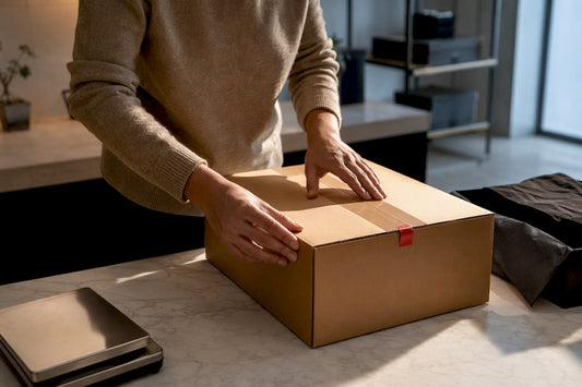 Hands sealing a premium return parcel