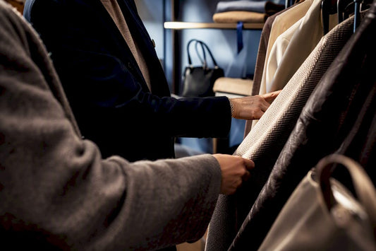 Advisor guiding shopper through luxury fashion selection