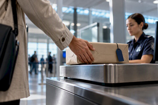 Luxury parcel at airport customs scale