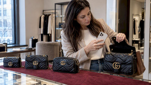 Gucci Marmont sizes compared with an iPhone Pro Max