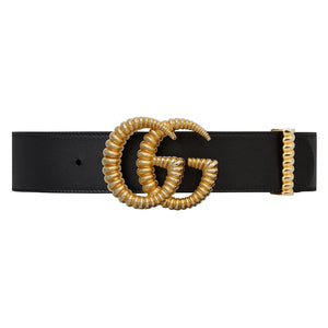 Gucci Leather Belt With Torchon Double GG Buckle Black