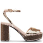 Prada 95 Sequin Block Heel Platform Sandal Gold Enamel Size 38