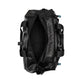 Black duffel bag on a light gray background