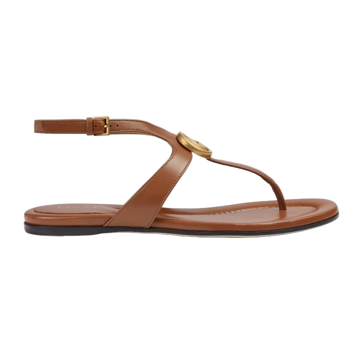 Brown sandal with 'Double G' design on a smartphone screen