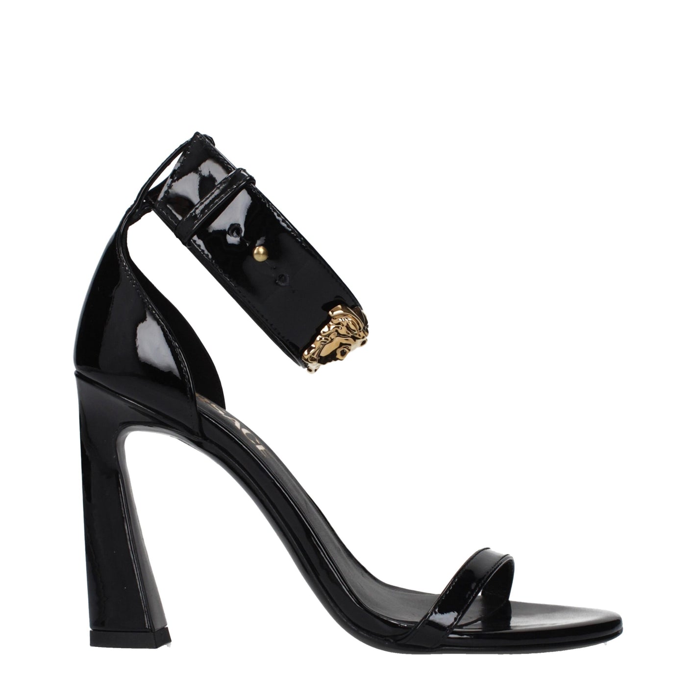 Versace Black Leather Stiletto Heel Sandals