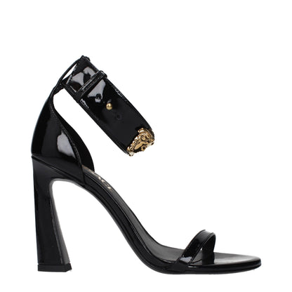 Versace Black Leather Stiletto Heel Sandals