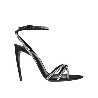 Saint Laurent Black Silk Stiletto Heel Sandals