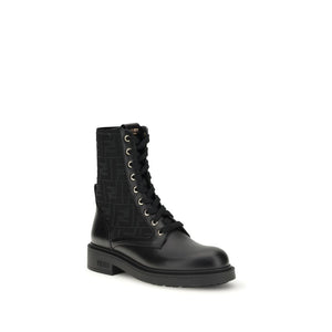 Fendi Black Calf Leather Bos Taurus Lace-Up Boots