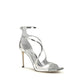 Jimmy Choo Silver Calf Leather Bos Taurus Stiletto Heel Sandals