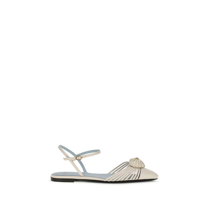 Valentino Garavani Beige Calf Leather Bos Taurus Ballet Flats