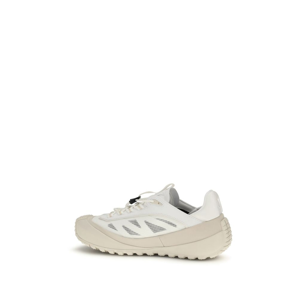 Moncler White Polyester Athletic Sneakers sole detail  Moncler polyester upper texture close-up 