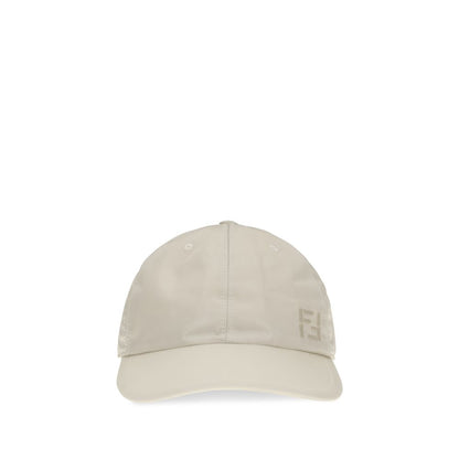 Fendi Beige Nylon Cap Baseball Hat side profile  