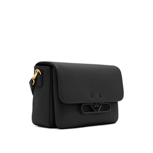 Emporio Armani Black Bovine Leather Crossbody Bag texture close-up  