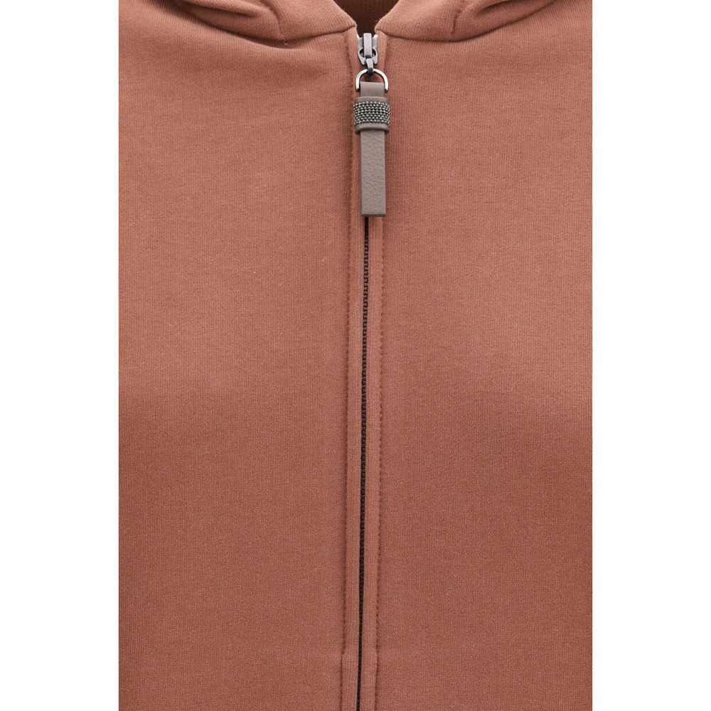 Brunello Cucinelli Brown Cotton Sweatshirt ribbed cuffs close-up