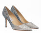 Jimmy Choo Silver Coarse Glitter Degrade Agnes Pumps