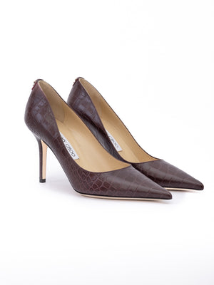 Jimmy Choo Burgundy Croco Embossed Leather Agnes Pumps