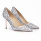Jimmy Choo Silver Coarse Glitter Fabric Agnes Pumps