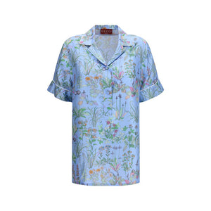 Gucci Blue Silk Pattern Shirt