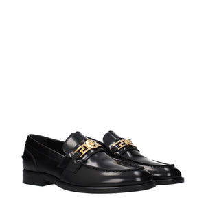 Versace Black Leather Slip-On Loafers