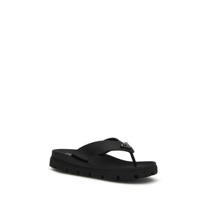 Prada Black Calf Leather Bos Taurus Flip-Flop Sandals